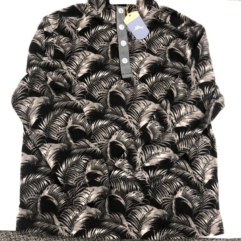 TOMMY BAHAMA MENS FRONDS SNAP PULLOVER FLEECE BLACK/GREY NEW w/ TAGS MEDIUM